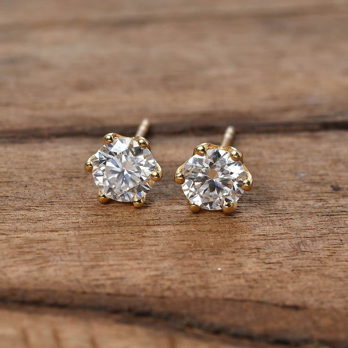 Moissanite Solitaire Stud Earrings in Vermeil YG Over Sterling Silver 1.53 ctw image number 1