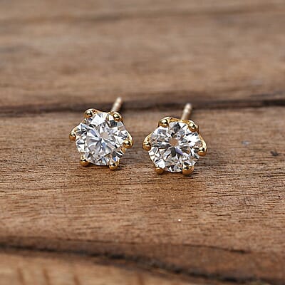 Moissanite Solitaire Stud Earrings in Vermeil YG Over Sterling Silver 1.53 ctw