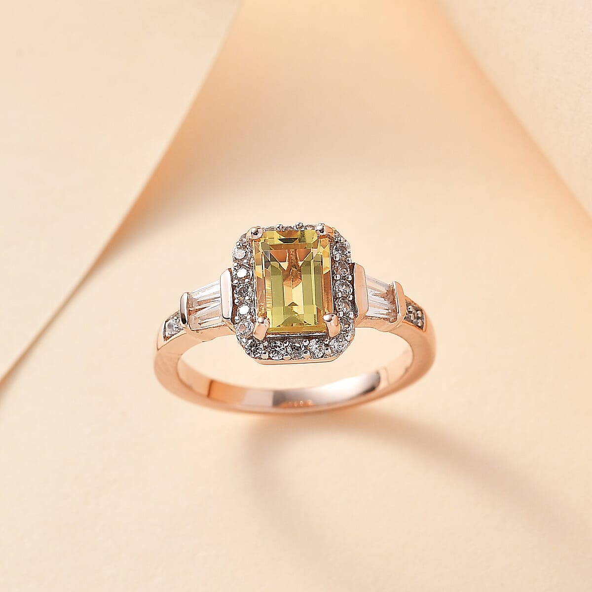 Premium Brazilian Heliodor and White Zircon Ring in Vermeil Rose Gold Over Sterling Silver (Size 9.0) 1.50 ctw image number 1