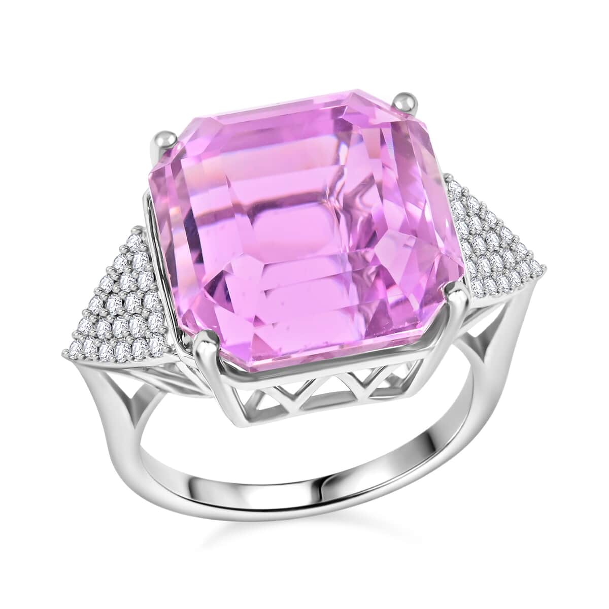 Certified & Appraised Rhapsody 950 Platinum Asscher Cut AAAA Patroke Kunzite and E-F VS Diamond Ring (Size 10.0) 7.75 Grams 19.50 ctw image number 0