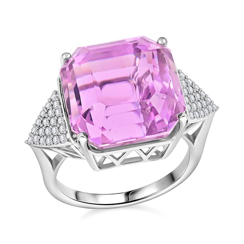 Certified & Appraised Rhapsody 950 Platinum Asscher Cut AAAA Patroke Kunzite and E-F VS Diamond Ring (Size 10.0) 7.75 Grams 19.50 ctw