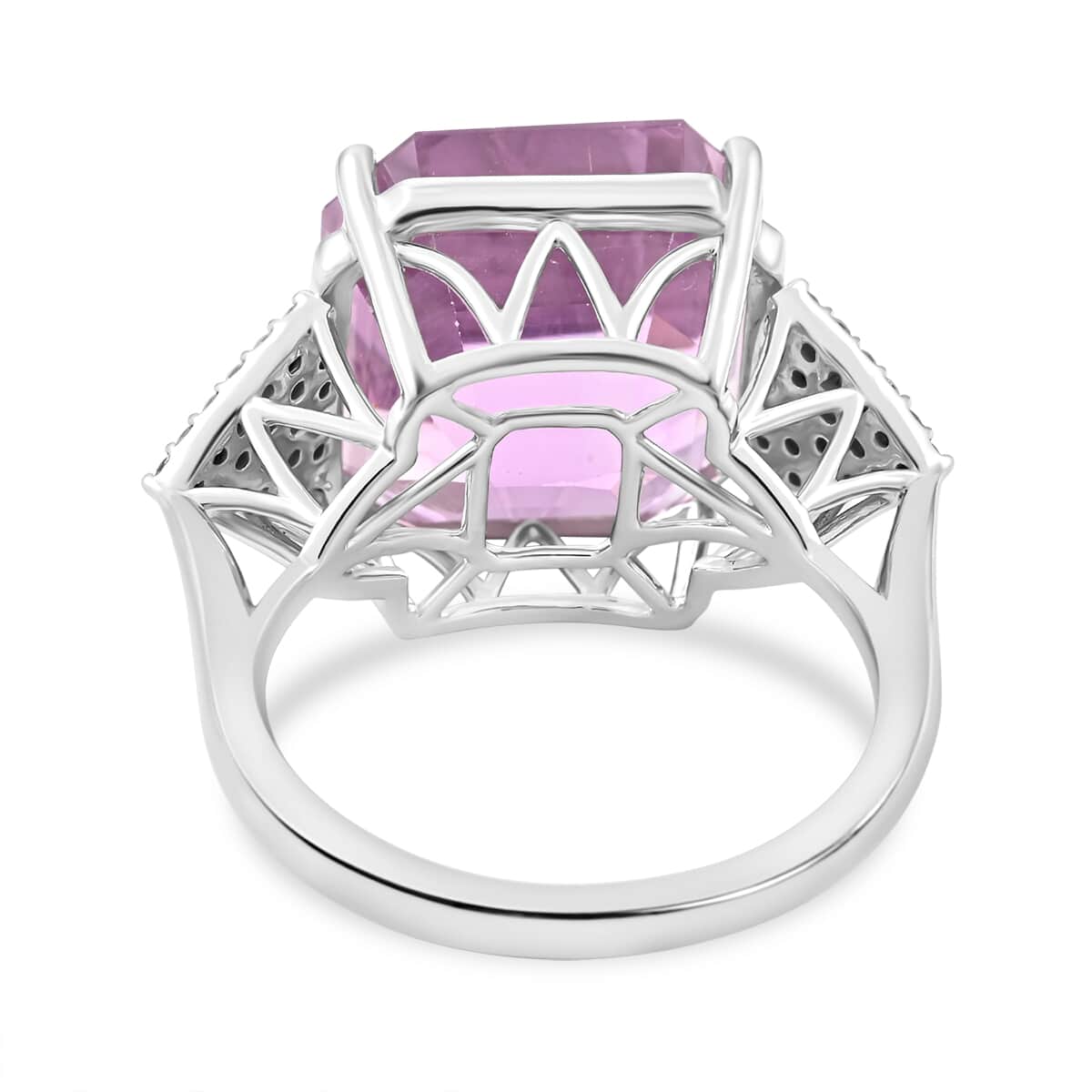 Certified & Appraised Rhapsody 950 Platinum Asscher Cut AAAA Patroke Kunzite and E-F VS Diamond Ring (Size 10.0) 7.75 Grams 19.50 ctw image number 4