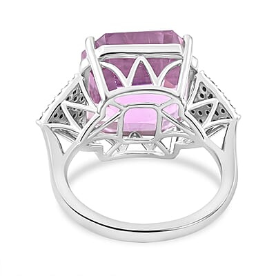 Certified & Appraised Rhapsody 950 Platinum Asscher Cut AAAA Patroke Kunzite and E-F VS Diamond Ring (Size 10.0) 7.75 Grams 19.50 ctw