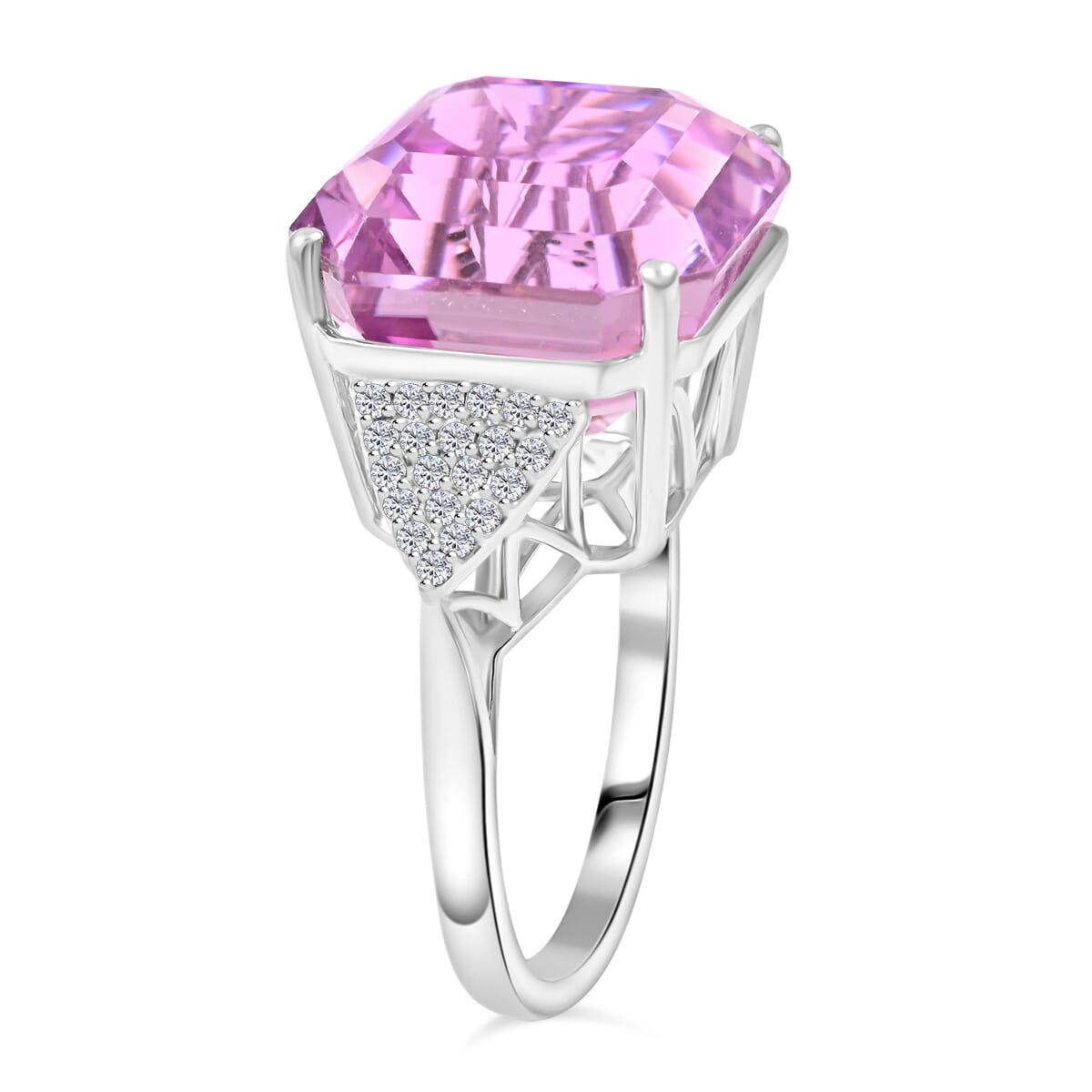 Certified & Appraised Rhapsody 950 Platinum Asscher Cut AAAA Patroke Kunzite and E-F VS Diamond Ring (Size 9.0) 7.75 Grams 19.50 ctw image number 3