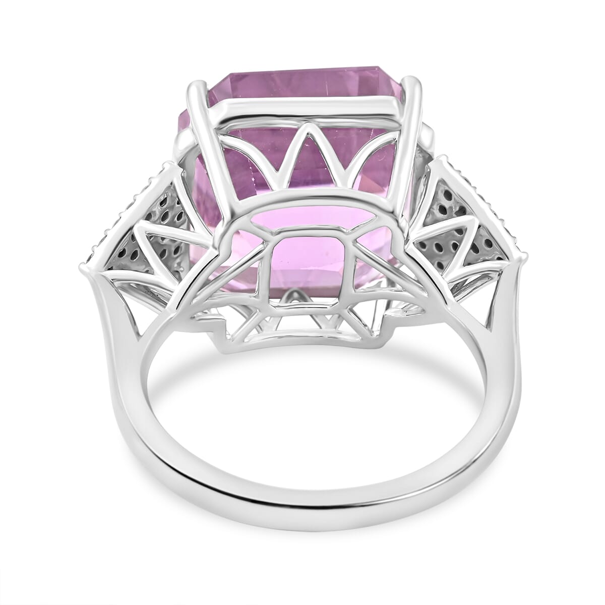Certified & Appraised Rhapsody 950 Platinum Asscher Cut AAAA Patroke Kunzite and E-F VS Diamond Ring (Size 9.0) 7.75 Grams 19.50 ctw image number 4