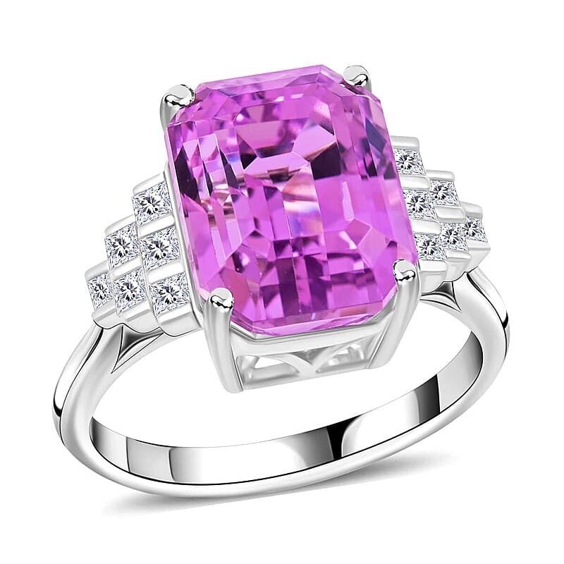 Certified & Appraised Rhapsody 950 Platinum AAAA Patroke Kunzite, Diamond (E-F, VS) (0.36 cts) Ring (Size 4.5) (6.90 g) 8.00 ctw