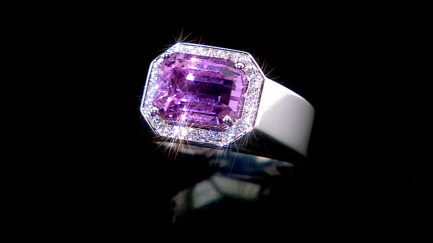 Certified & Appraised Rhapsody 950 Platinum AAAA Patroke Kunzite and E-F VS Diamond Ring 11.55 Grams 5.30 ctw
