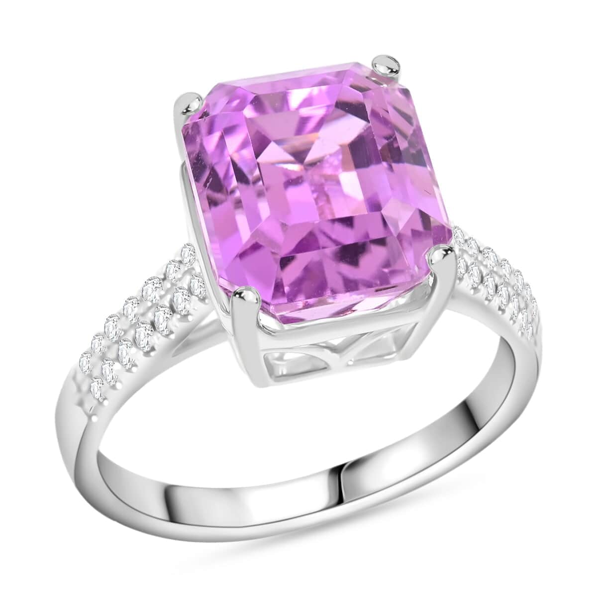 Certified & Appraised Rhapsody 950 Platinum AAAA Patroke Kunzite, Diamond (E-F, VS) (0.20 cts) Ring (Size 8.0) (6.30 g) 6.85 ctw image number 0