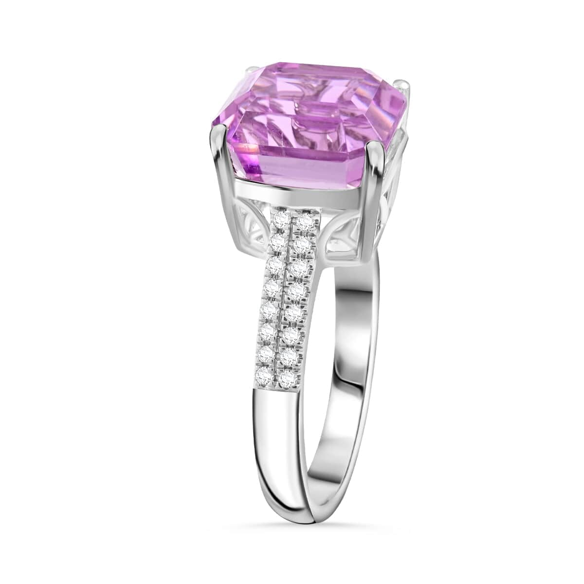 Certified & Appraised Rhapsody 950 Platinum AAAA Patroke Kunzite, Diamond (E-F, VS) (0.20 cts) Ring (Size 8.0) (6.30 g) 6.85 ctw image number 3