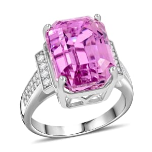 Certified & Appraised Rhapsody 950 Platinum AAAA Patroke Kunzite, Diamond (E-F, VS) (0.31 cts) Ring (Size 5.0) (10.25 g) 14.30 ctw