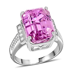 Certified & Appraised Rhapsody 950 Platinum AAAA Patroke Kunzite, Diamond (E-F, VS) (0.31 cts) Ring (Size 7.5) (10.25 g) 14.30 ctw