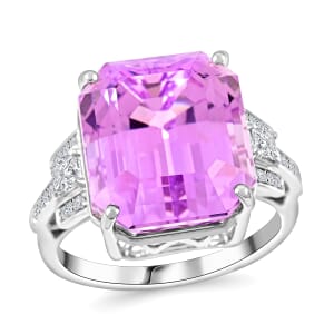 Certified & Appraised Rhapsody 950 Platinum AAAA Patroke Kunzite, Diamond (E-F, VS) (0.41 cts) Ring (Size 5.0) (9.90 g) 20.30 ctw