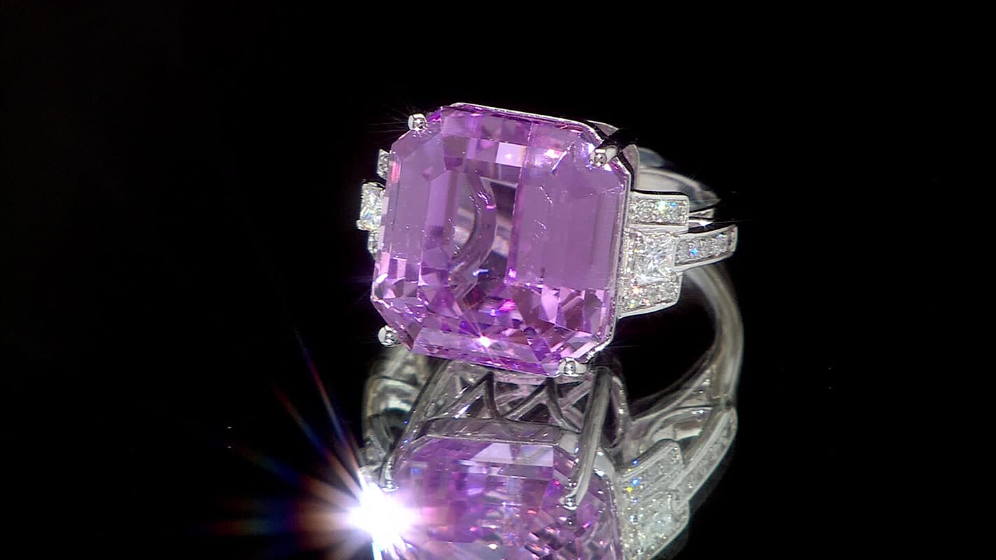 Certified & Appraised Rhapsody 950 Platinum AAAA Patroke Kunzite and E-F VS Diamond Ring (Size 6.0) 9.90 Grams 20.30 ctw