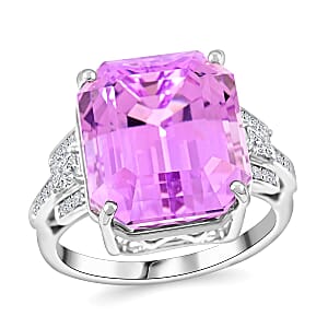 Certified & Appraised Rhapsody 950 Platinum AAAA Patroke Kunzite, Diamond (E-F, VS) (0.41 cts) Ring (Size 7.5) (9.90 g) 20.30 ctw