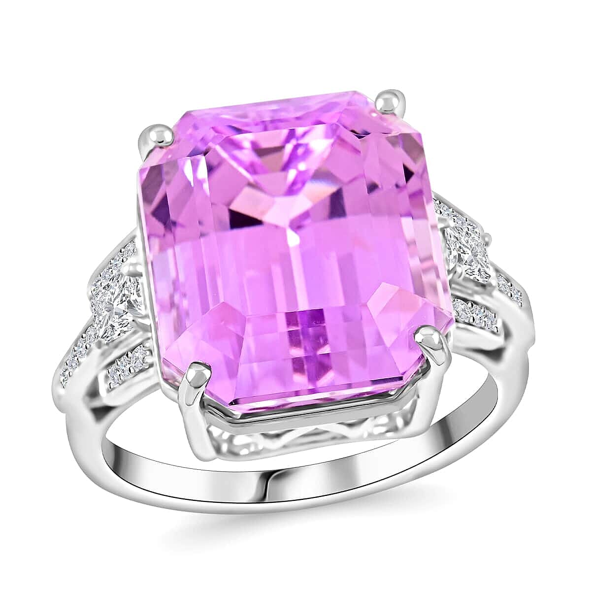 Certified & Appraised Rhapsody 950 Platinum AAAA Patroke Kunzite, Diamond (E-F, VS) (0.41 cts) Ring (Size 9.5) (9.90 g) 20.30 ctw image number 0