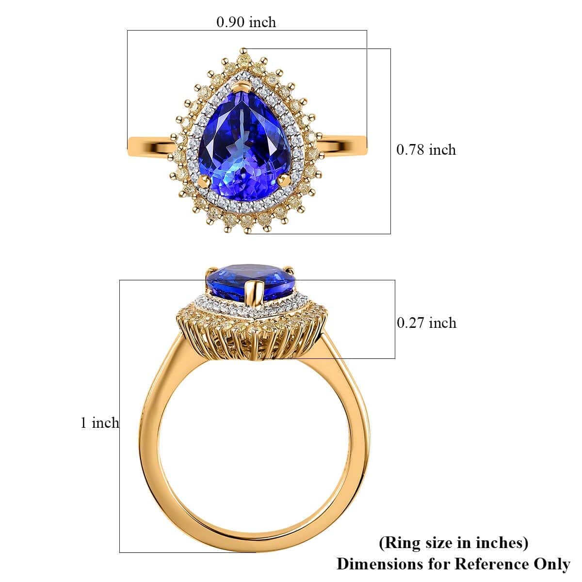Luxoro 14K Yellow Gold AAA Tanzanite, Natural Yellow and White Diamond I2 Double Halo Ring (Size 6.0) 4 Grams 3.30 ctw image number 5