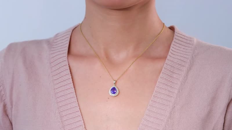 Luxoro 14K Yellow Gold AAA Tanzanite and I2 Natural Yellow and White Diamond Double Halo Pendant 2.90 ctw