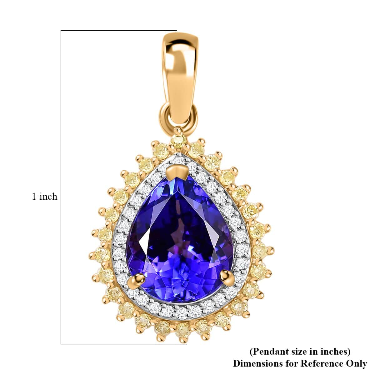 Luxoro 14K Yellow Gold AAA Tanzanite and I2 Natural Yellow and White Diamond Double Halo Pendant 2.90 ctw image number 3
