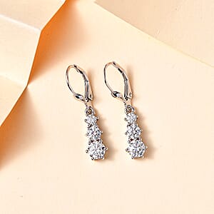 Moissanite 1.60 ctw Solitaire Lever Back Earrings in Rhodium Over Sterling Silver