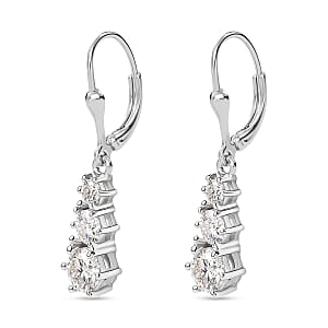 Moissanite 1.60 ctw Solitaire Lever Back Earrings in Rhodium Over Sterling Silver