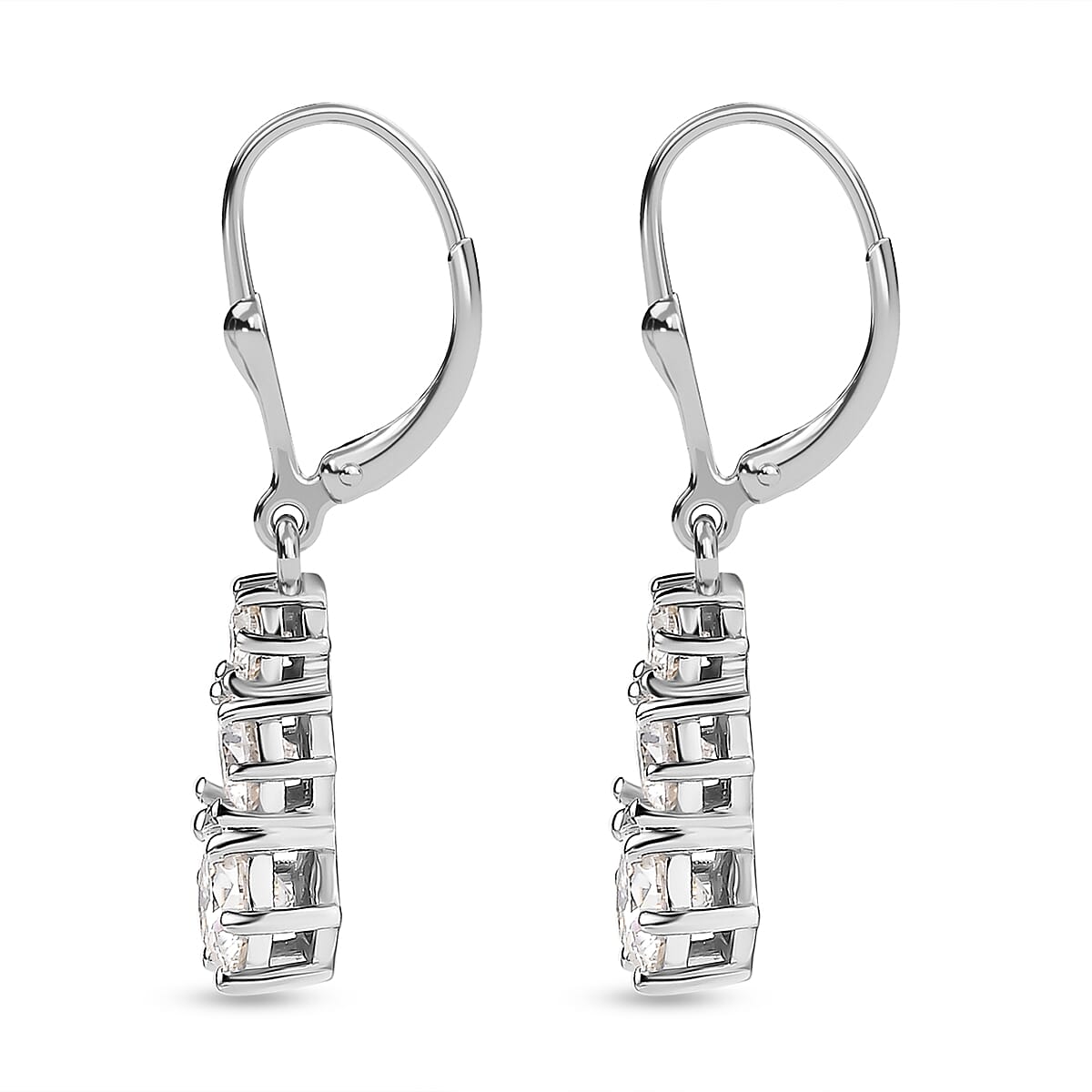 Moissanite 1.60 ctw Solitaire Lever Back Earrings in Rhodium Over Sterling Silver