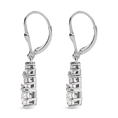 Moissanite 1.60 ctw Solitaire Lever Back Earrings in Rhodium Over Sterling Silver