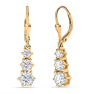 Moissanite 1.60 ctw Solitaire Lever Back Earrings in 18K Vermeil Yellow Gold Over Sterling Silver