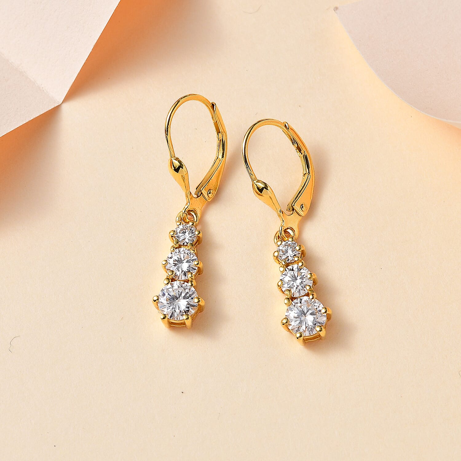 Moissanite 1.60 ctw Solitaire Lever Back Earrings in 18K Vermeil Yellow Gold Over Sterling Silver