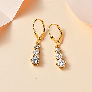Moissanite 1.60 ctw Solitaire Lever Back Earrings in 18K Vermeil Yellow Gold Over Sterling Silver