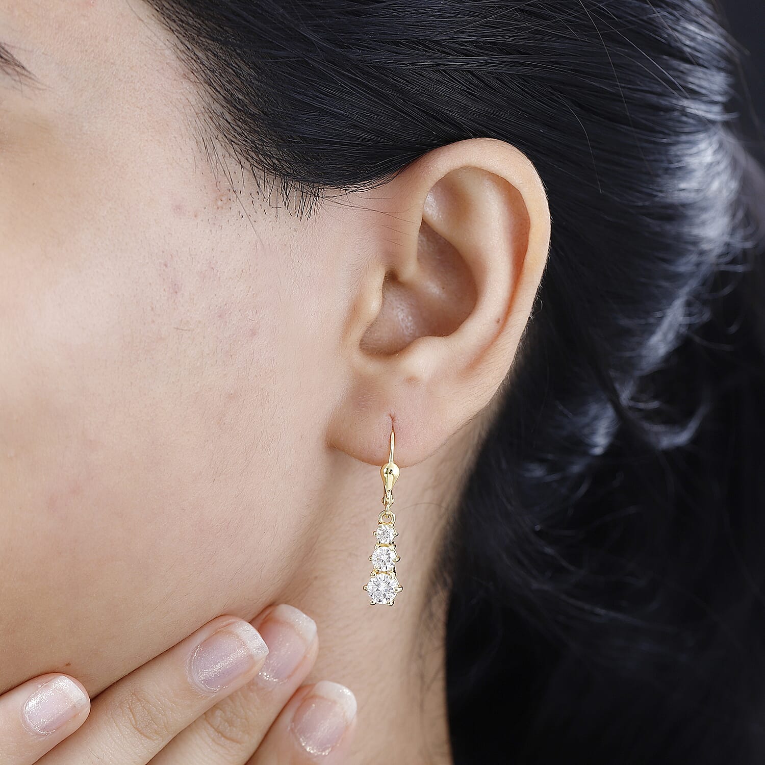 Moissanite 1.60 ctw Solitaire Lever Back Earrings in 18K Vermeil Yellow Gold Over Sterling Silver