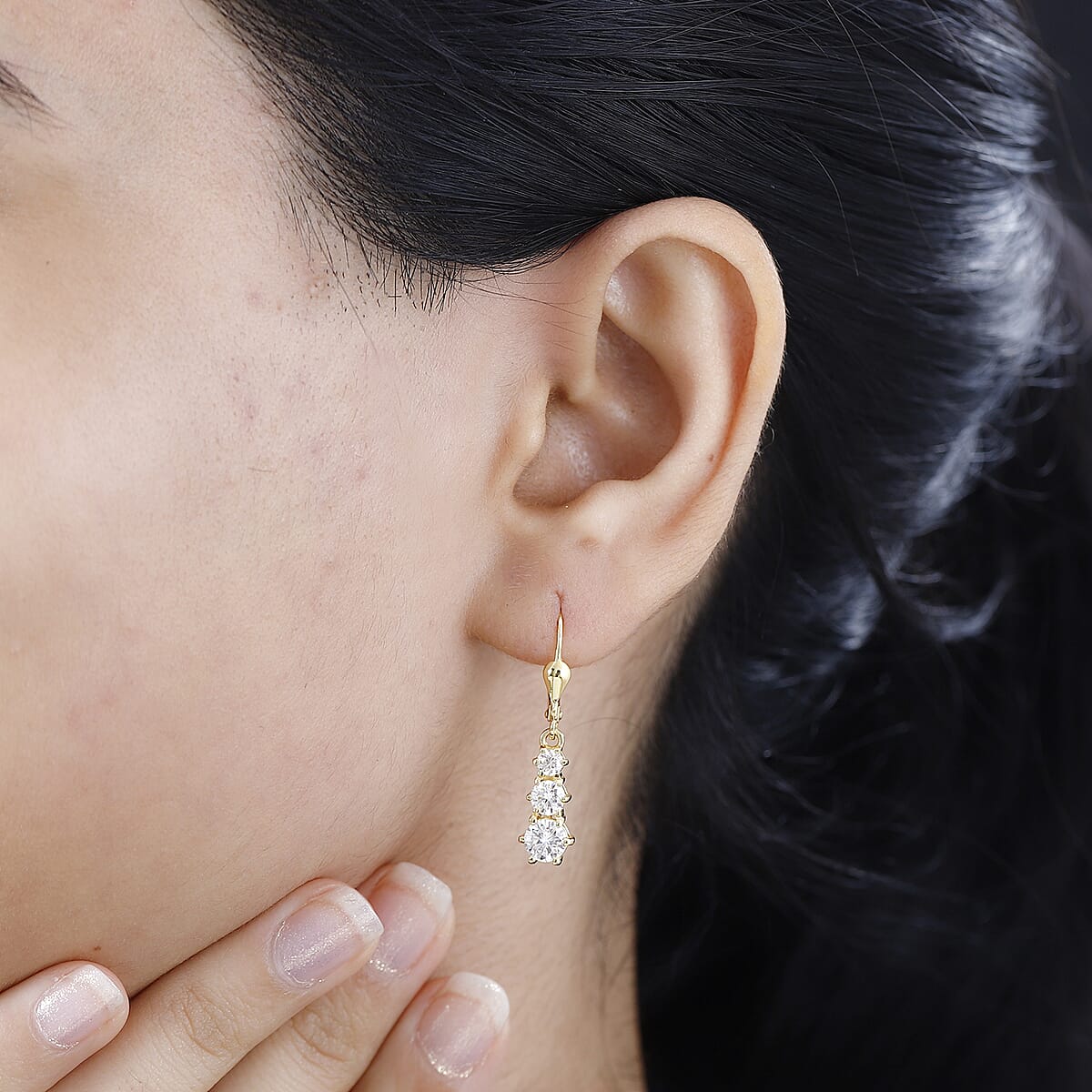 Moissanite 1.60 ctw Solitaire Lever Back Earrings in 18K Vermeil Yellow Gold Over Sterling Silver image number 2