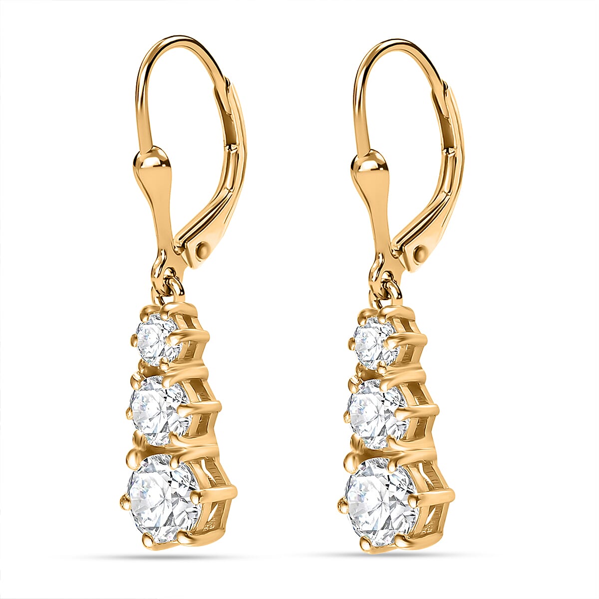 Moissanite 1.60 ctw Solitaire Lever Back Earrings in 18K Vermeil Yellow Gold Over Sterling Silver