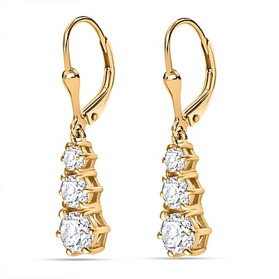 Moissanite 1.60 ctw Solitaire Lever Back Earrings in 18K Vermeil Yellow Gold Over Sterling Silver