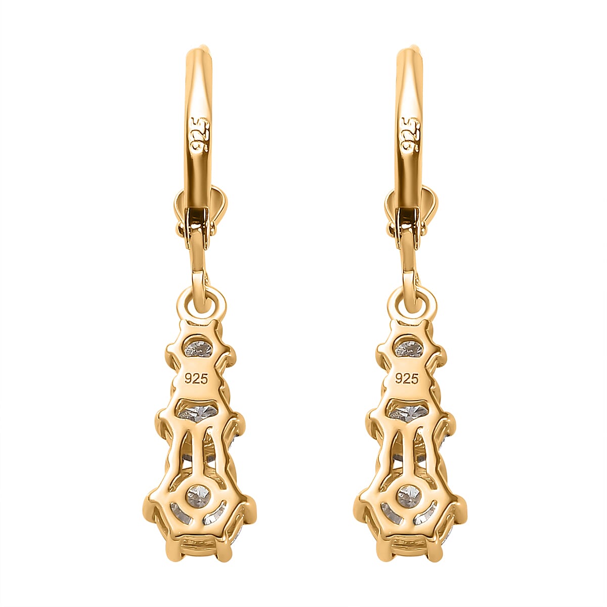 Moissanite 1.60 ctw Solitaire Lever Back Earrings in 18K Vermeil Yellow Gold Over Sterling Silver image number 4