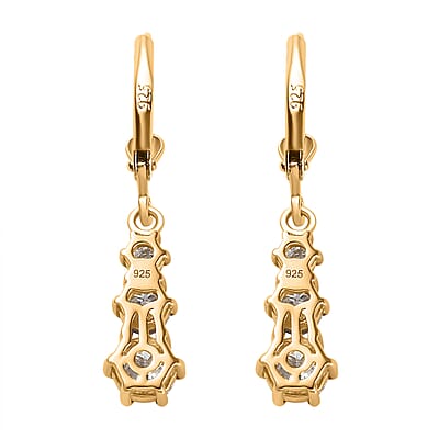 Moissanite 1.60 ctw Solitaire Lever Back Earrings in 18K Vermeil Yellow Gold Over Sterling Silver