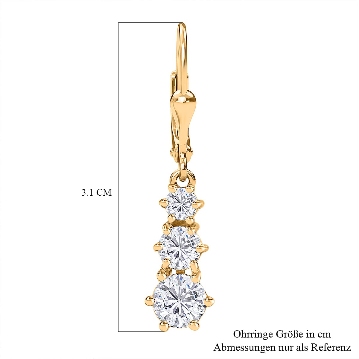 Moissanite 1.60 ctw Solitaire Lever Back Earrings in 18K Vermeil Yellow Gold Over Sterling Silver image number 5
