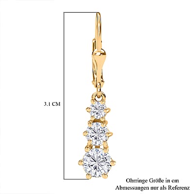 Moissanite 1.60 ctw Solitaire Lever Back Earrings in 18K Vermeil Yellow Gold Over Sterling Silver
