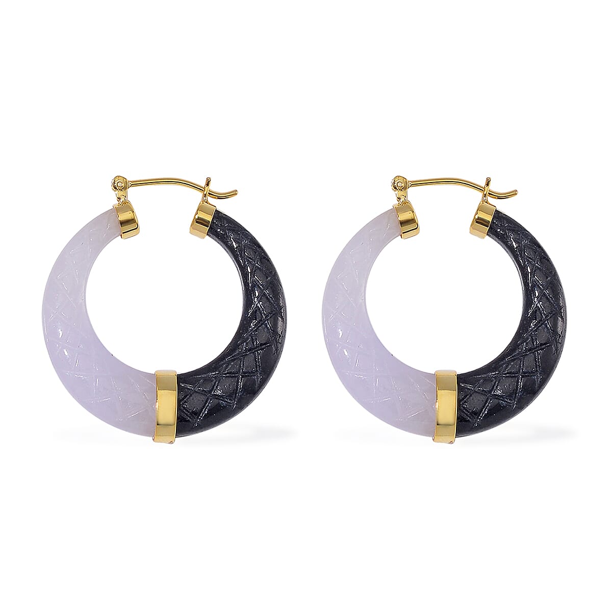 Natural White Jade and Black Jade (D) 104.00 ctw Hoop Earrings in Vermeil Yellow Gold Over Sterling Silver 