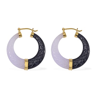 Natural White Jade and Black Jade (D) 104.00 ctw Hoop Earrings in Vermeil Yellow Gold Over Sterling Silver 