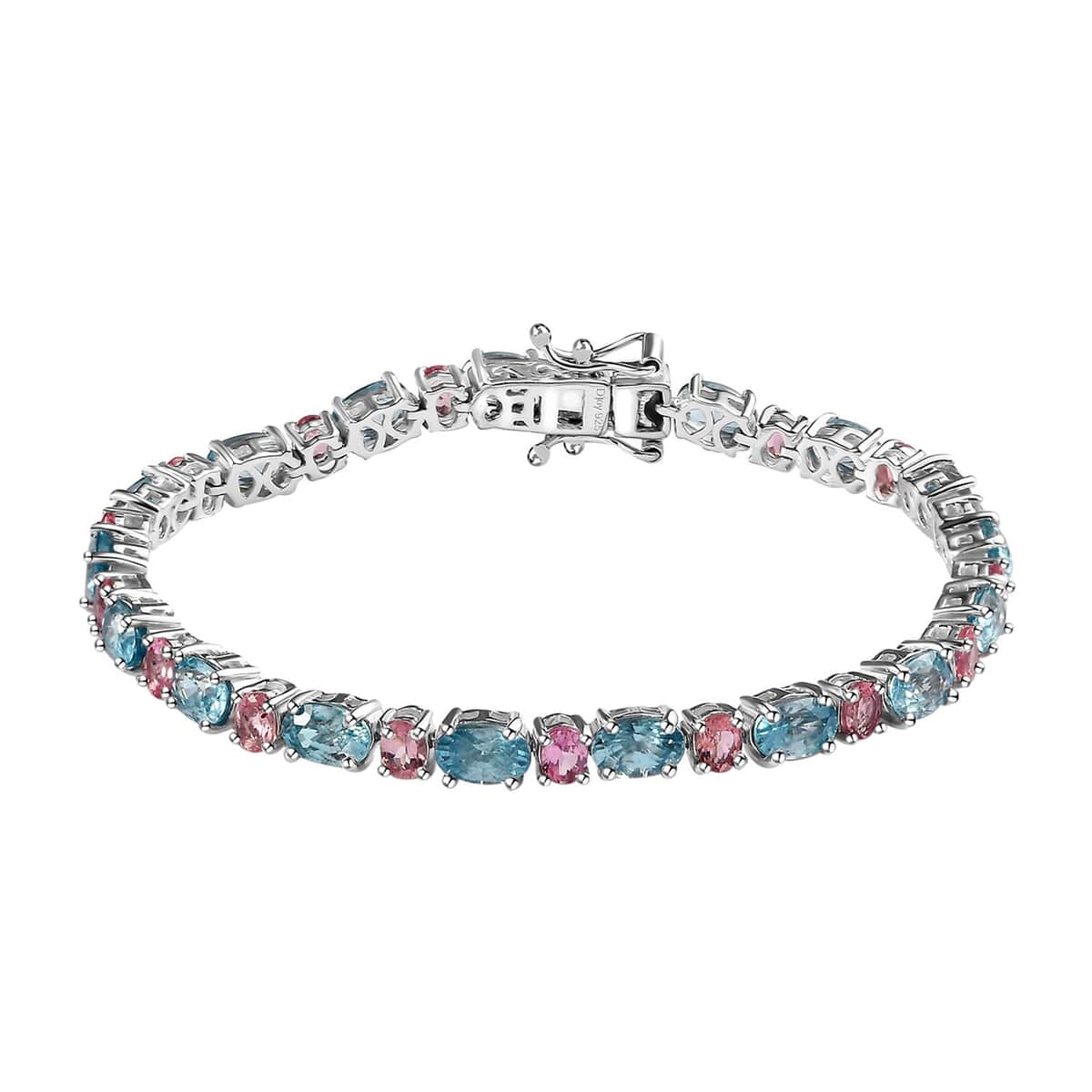 Cambodian Blue Zircon and Morro Redondo Pink Tourmaline Tennis Bracelet in Platinum Over Sterling Silver (6.50 In) 14.80 ctw image number 0