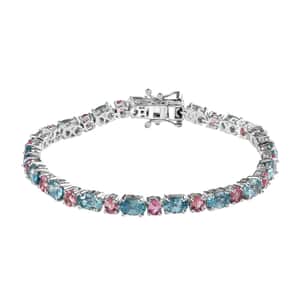 Cambodian Blue Zircon and Morro Redondo Pink Tourmaline Tennis Bracelet in Platinum Over Sterling Silver (6.50 In) 14.80 ctw