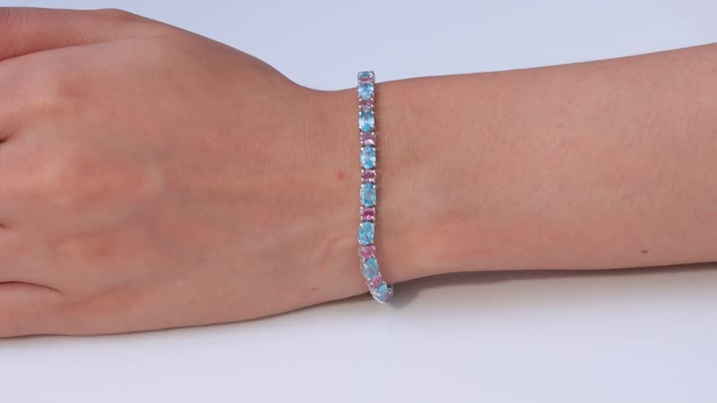 Cambodian Blue Zircon, Morro Redondo Pink Tourmaline Bracelet in Platinum Over Sterling Silver (6.50 In) 14.80 ctw