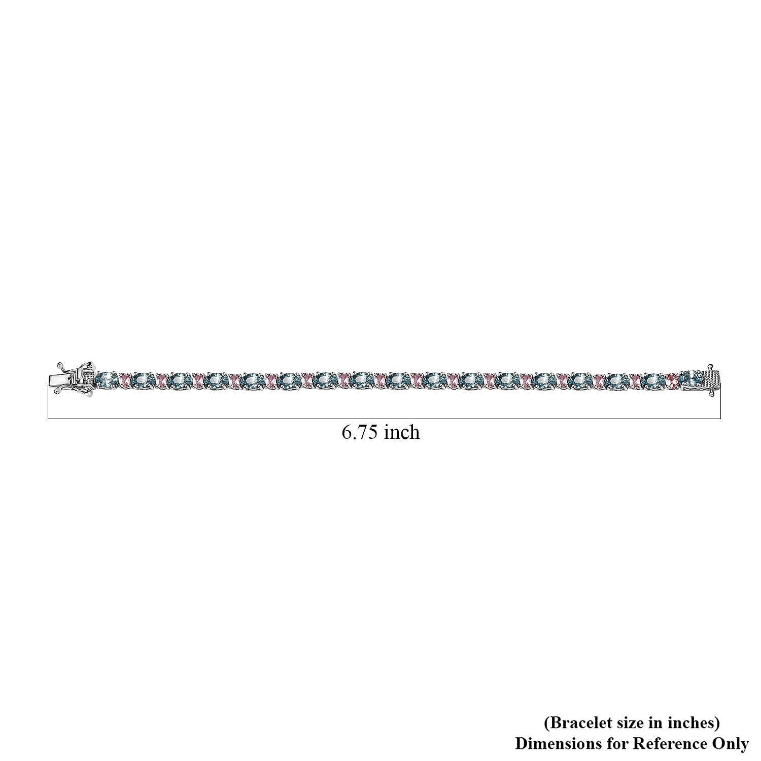 Cambodian Blue Zircon and Morro Redondo Pink Tourmaline Tennis Bracelet in Platinum Over Sterling Silver (6.50 In) 14.80 ctw
