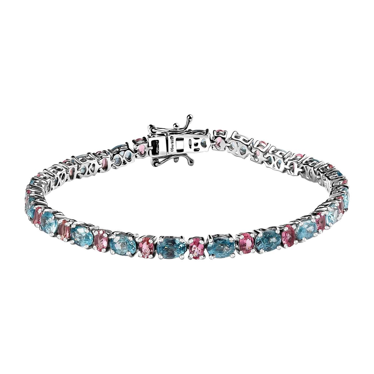 Cambodian Blue Zircon and Morro Redondo Pink Tourmaline Tennis Bracelet in Platinum Over Sterling Silver (7.25 In) 16.75 ctw image number 0