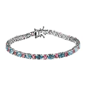 Cambodian Blue Zircon and Morro Redondo Pink Tourmaline Tennis Bracelet in Platinum Over Sterling Silver (7.25 In) 16.75 ctw