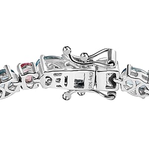 D'Joy Cambodian Blue Zircon and Morro Redondo Pink Tourmaline Tennis Bracelet in Platinum Over Sterling Silver (7.25 In) 16.75 ctw