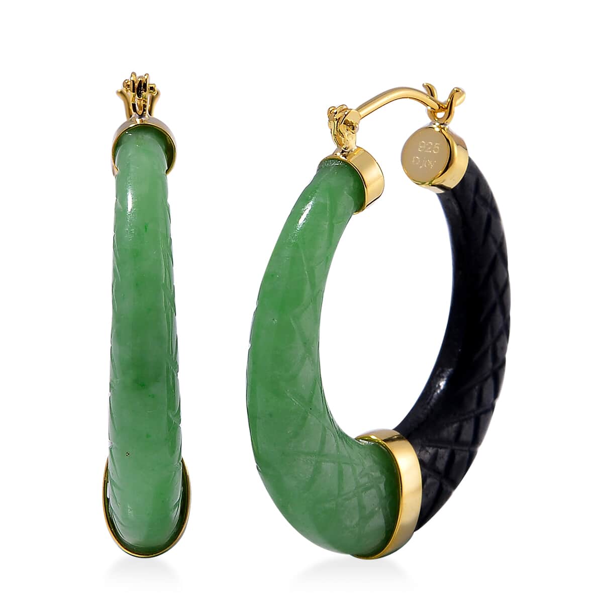 Green and Black Jade (D) 104.00 ctw Hoop Earrings in Vermeil Yellow Gold Over Sterling Silver  image number 0