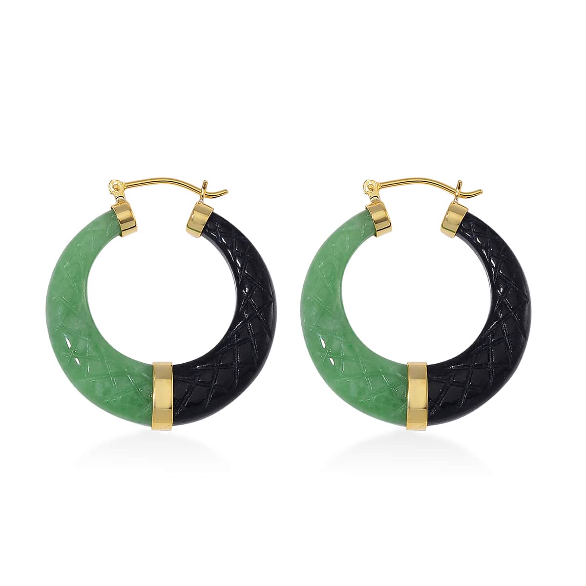 Green and Black Jade (D) 104.00 ctw Hoop Earrings in Vermeil Yellow Gold Over Sterling Silver  image number 3