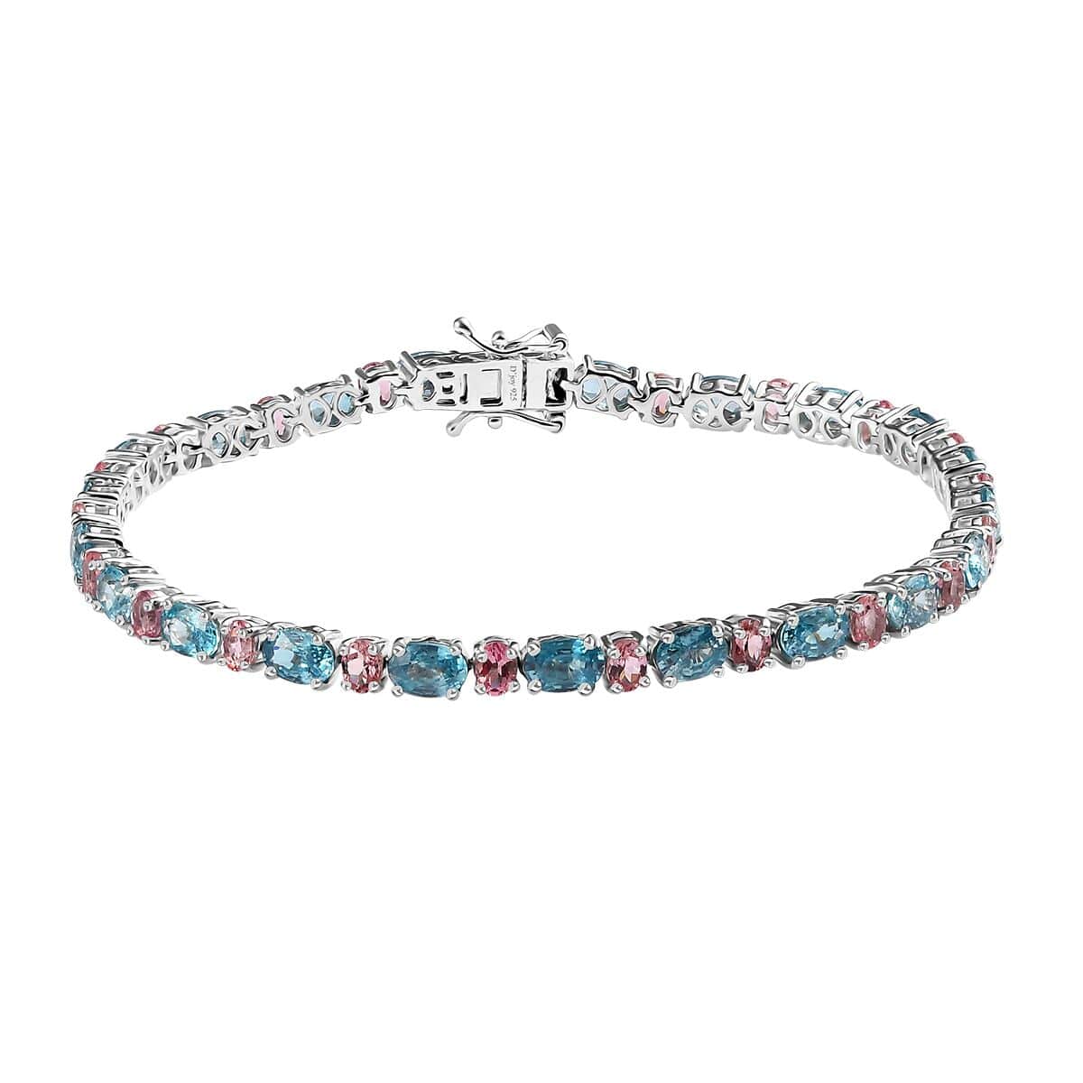 Cambodian Blue Zircon and Morro Redondo Pink Tourmaline Bracelet in Platinum Over Sterling Silver (8.00 In) 18.30 ctw image number 0