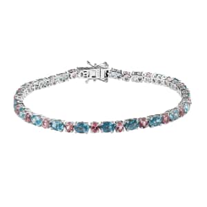 Cambodian Blue Zircon and Morro Redondo Pink Tourmaline Bracelet in Platinum Over Sterling Silver (8.00 In) 18.30 ctw